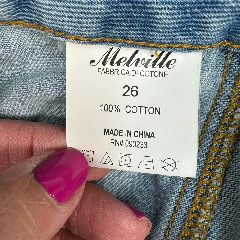 Melville Snap Button Down Mini Denim Jean Skirt Womens Sz 26 Light Wash Preppy